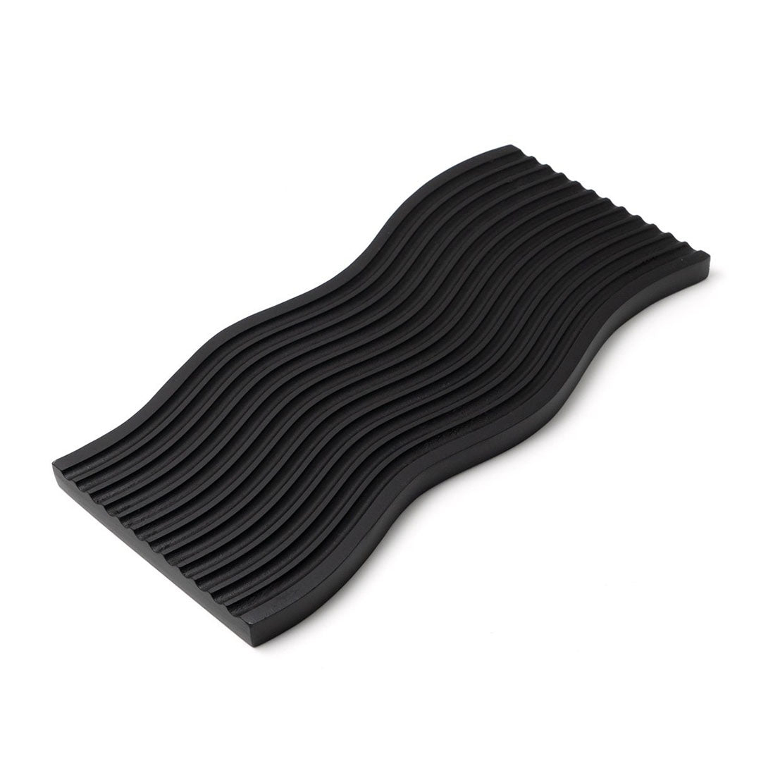 SOGA 39cm Black Ribbed Beech Wood Serving Tray
