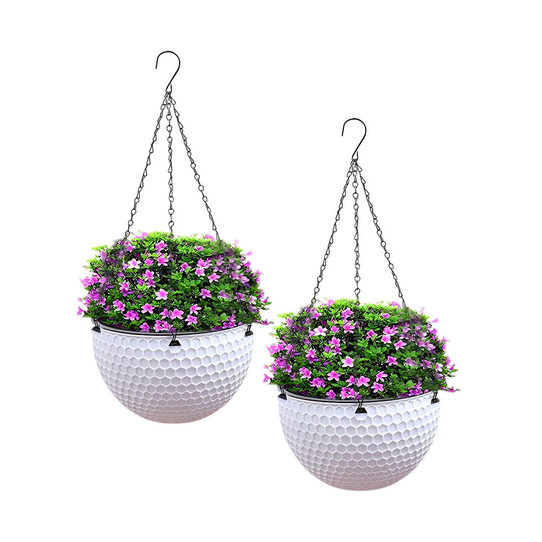SOGA 2X White Hanging Self-Watering Resin Flower Pots (Large)