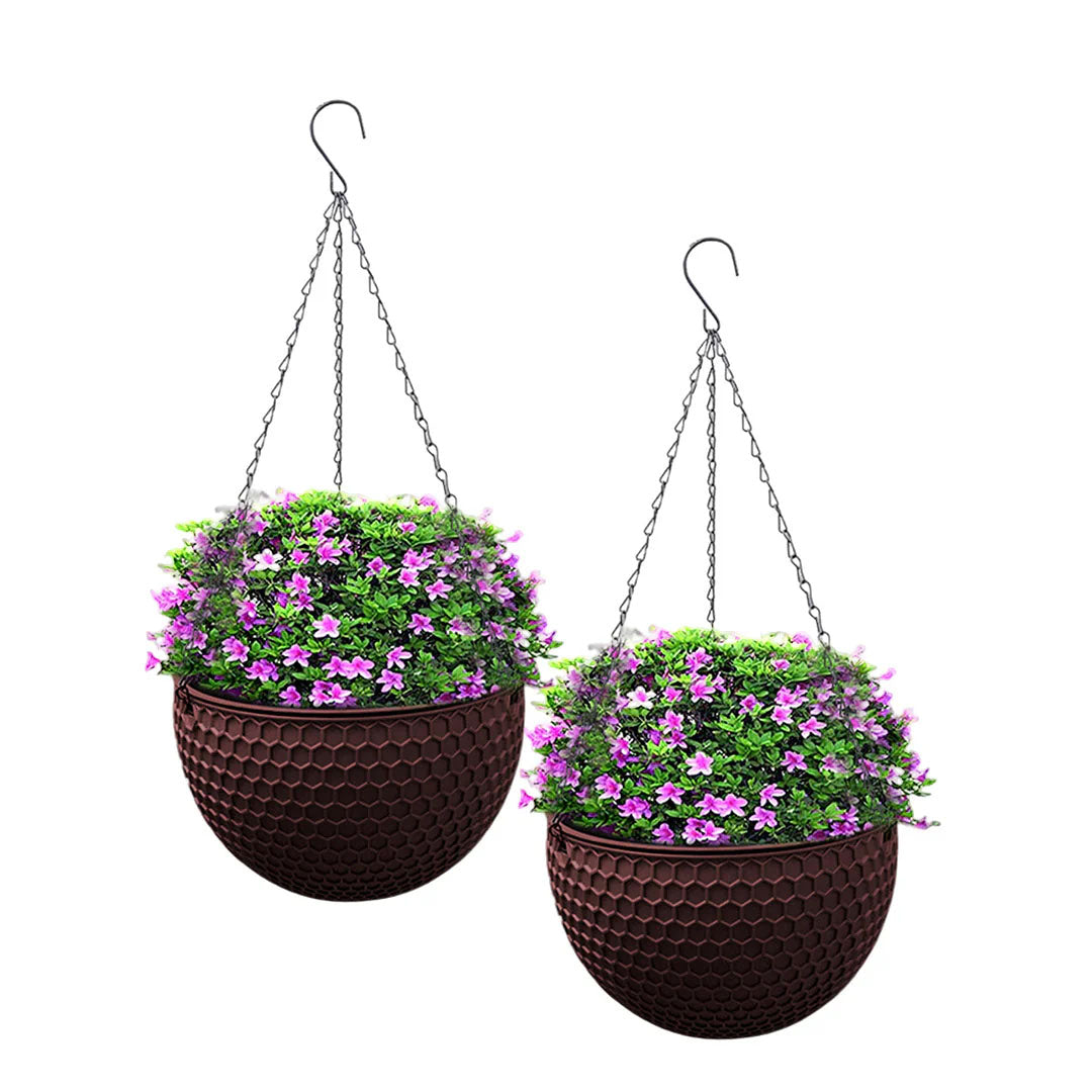 SOGA 2X Coffee Large Self-Watering Hanging Resin Planters