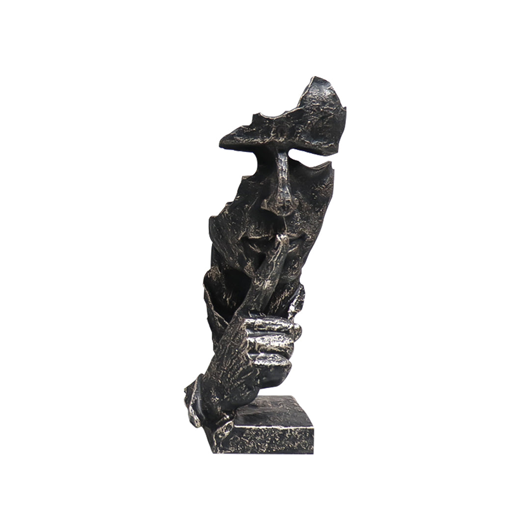 SOGA 31cm Black Resin Sculpture Silent Shush Face Design Modern Art