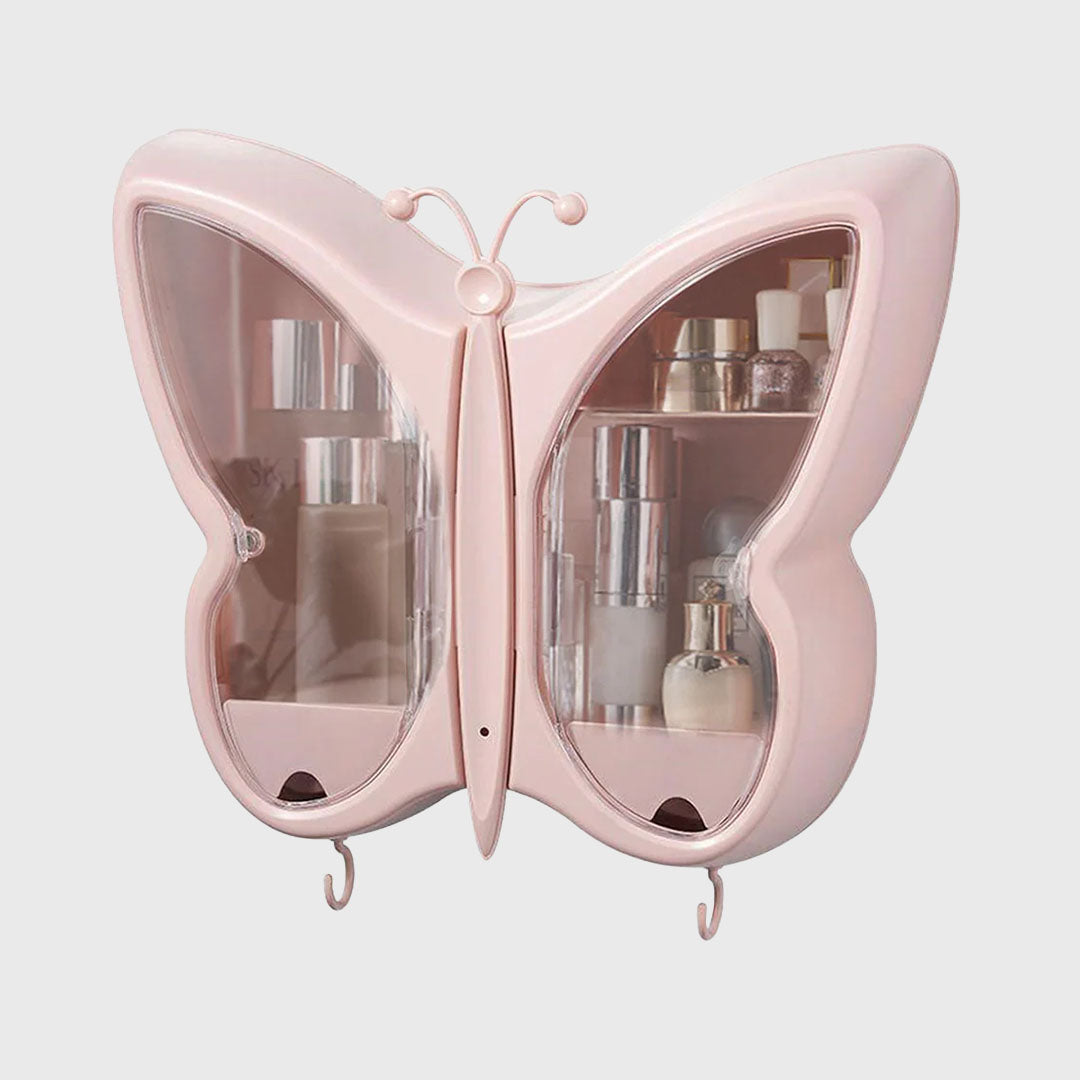 Pink Butterfly Shape Wall-Mounted Makeup Organiser