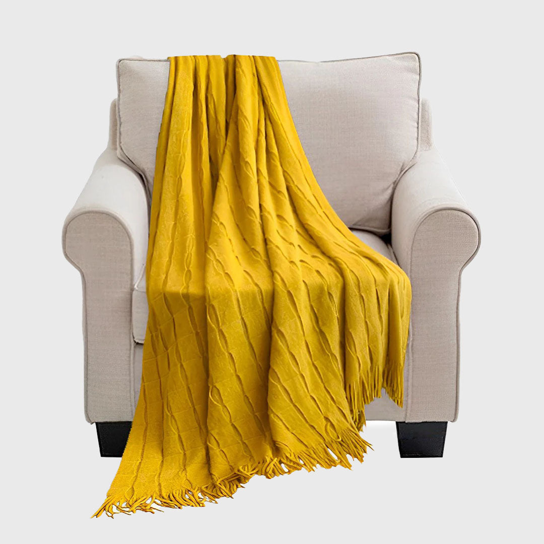 Mustard Textured Knitted Throw Blanket