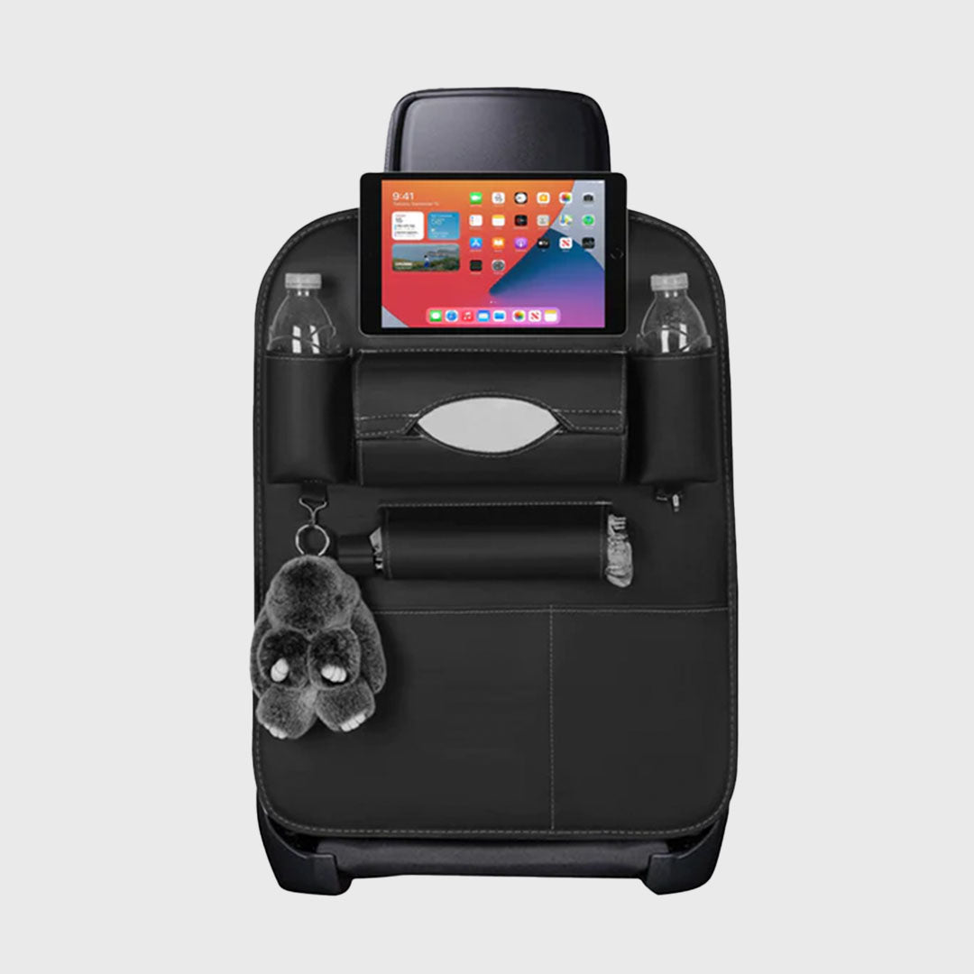 PVC Leather Car Back Seat Multi-Pocket Organizer and iPad Mini Holder Black