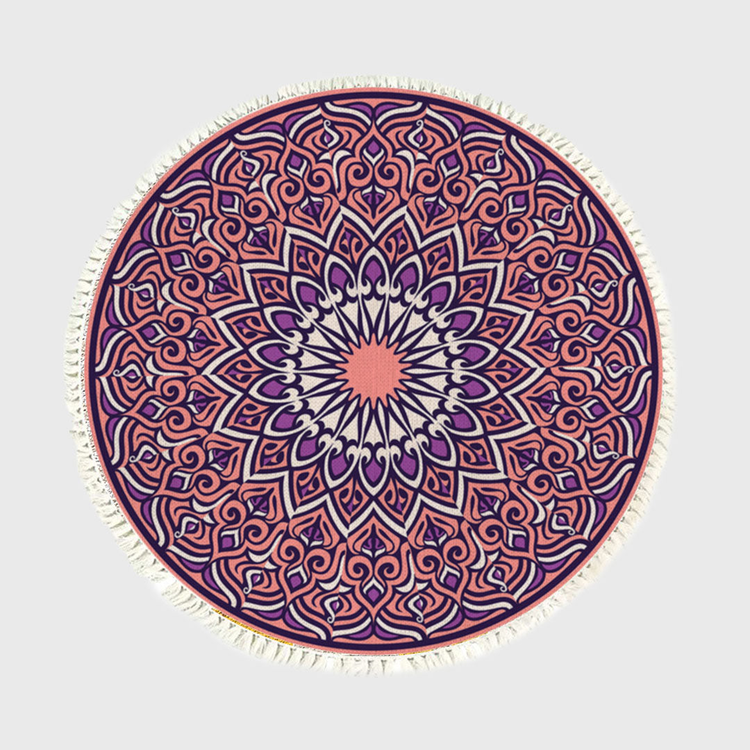 SOGA 90cm Purple Mandala Round Carpet for Living Room Bedroom Anti-slip Doormat Home Decor