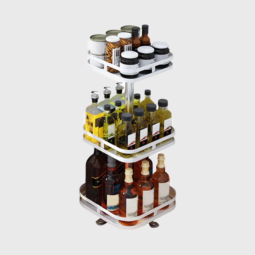 3 Tier White Square Multi-Function Kitchen Seasoning Organiser Shelf