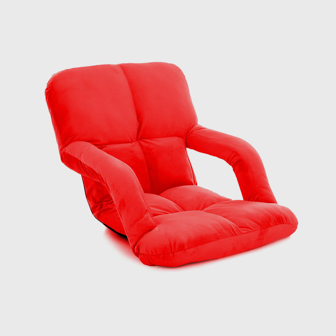 Foldable Floor Recliner Lazy Chair with Armrest Red