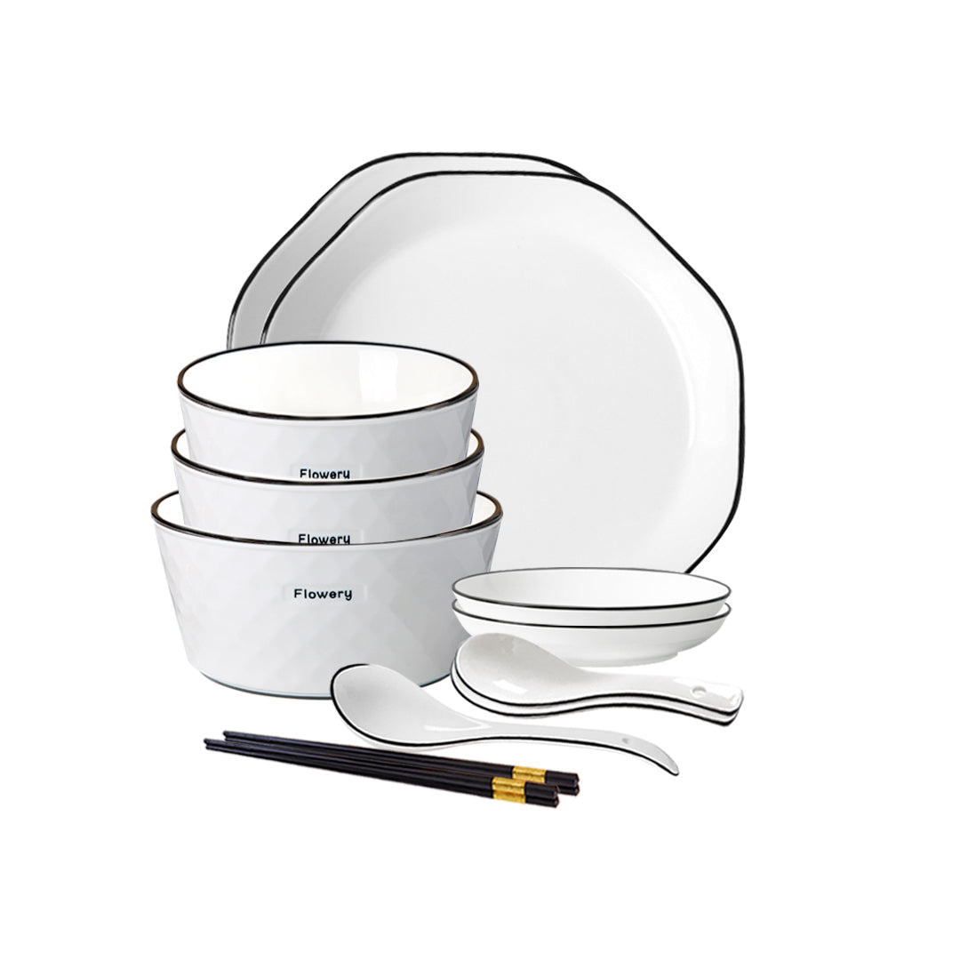 Diamond Pattern Ceramic Dinnerware Set of 8