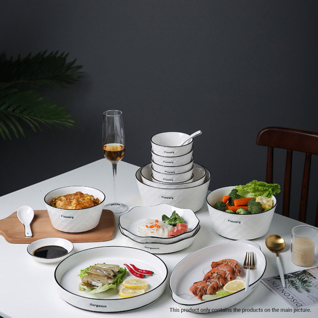 Diamond Pattern Ceramic Dinnerware Set of 8