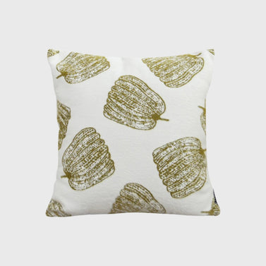 50cm Throw Pillow White with Olive Green Autumn Harvest Pumpkin Print