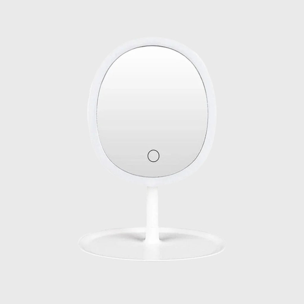 SOGA 26cm White Oval Smart LED Makeup Bedroom Table Vanity Mirror Tricolor Adjustable Light