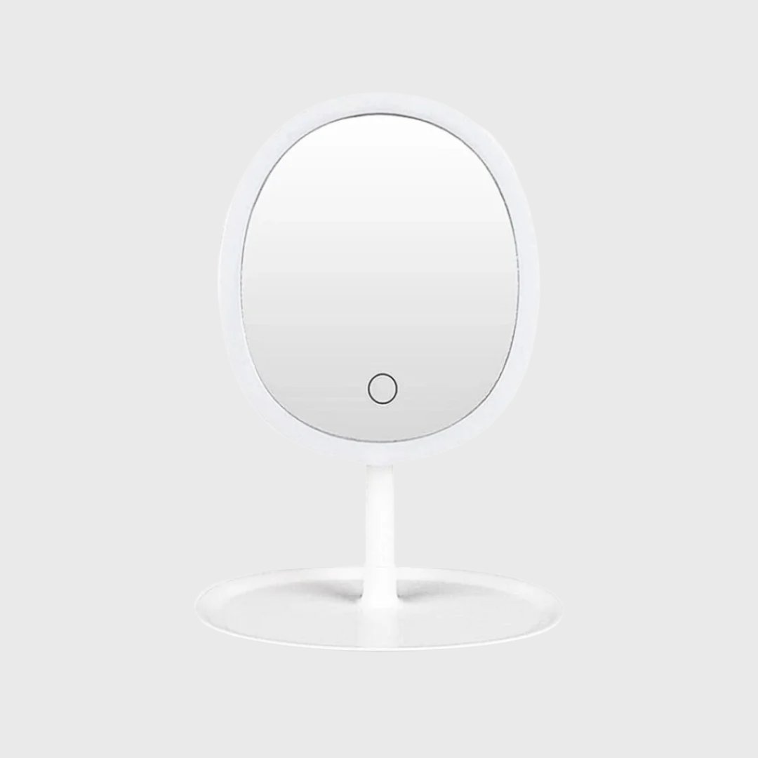 SOGA 26cm White Oval Smart LED Makeup Bedroom Table Vanity Mirror Tricolor Adjustable Light
