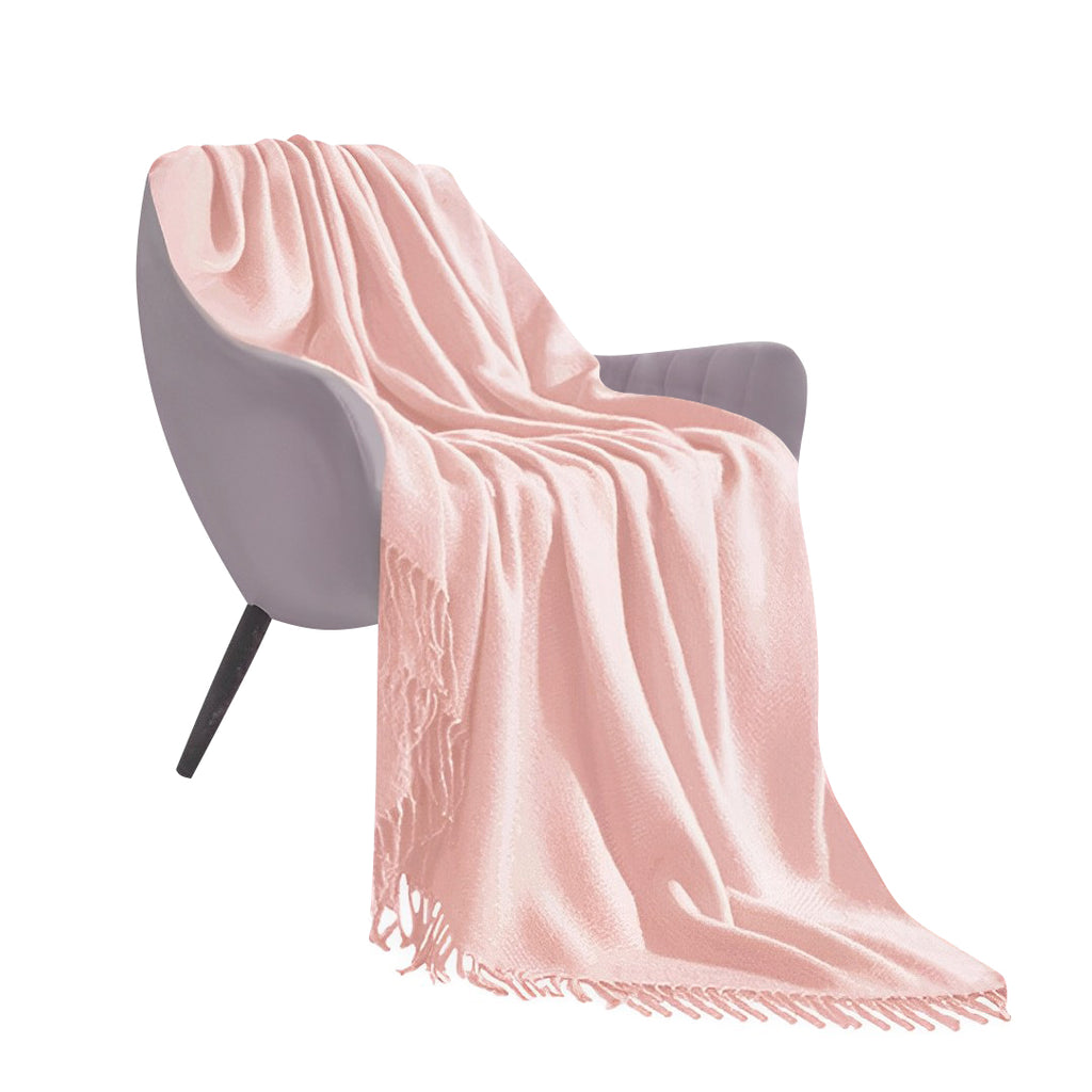 Pink Acrylic Knitted Throw Blanket