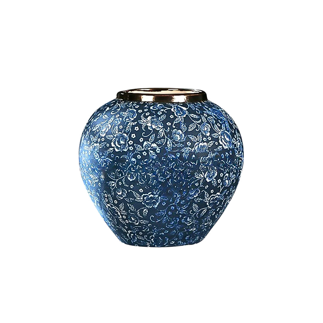 SOGA 21x22cm Blue with White Mini Floral Small Ceramic Flower Vase Elegant Living Room Home Decor