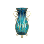 51cm Blue Glass Floor Vase with Metal Stand