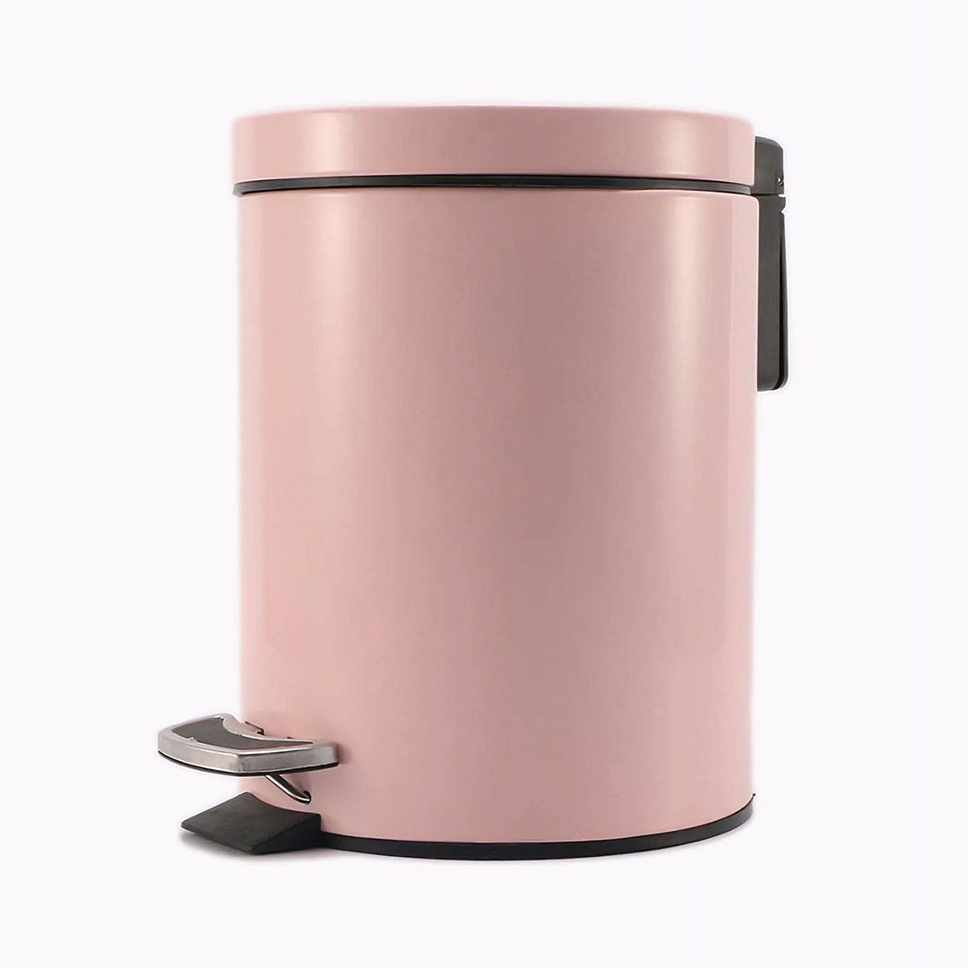 Foot Pedal Stainless Steel Trash Bin Round 12L Pink