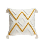 SOGA Boho Tufted Cushion 45cm Tassel Beige Yellow Geometric Chevron Throw Pillow