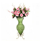 67cm Green Glass Floor Vase and 12pcs Pink Artificial Flower Set