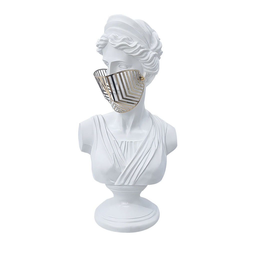 SOGA 40cm White Classical Bust Sculpture Resin with Gold Striped Mask for Modern Home Décor