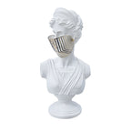 SOGA 40cm White Classical Bust Sculpture Resin with Gold Striped Mask for Modern Home Décor