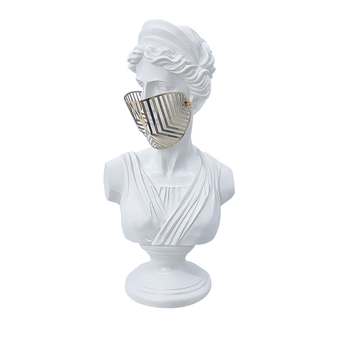 SOGA 40cm White Classical Bust Sculpture Resin with Gold Striped Mask for Modern Home Décor