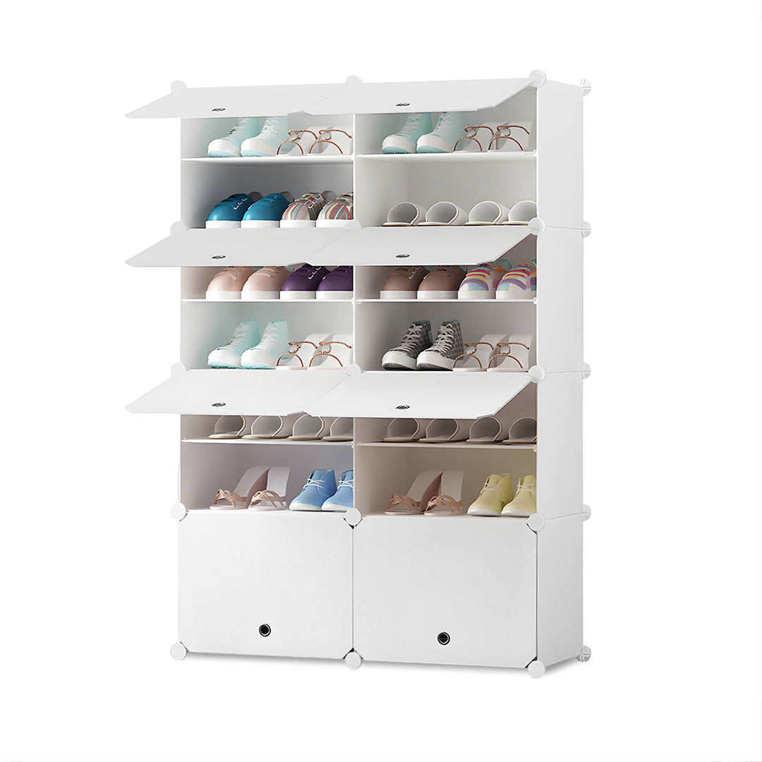 7 Tier 2 Column White Shoe Rack Organizer
