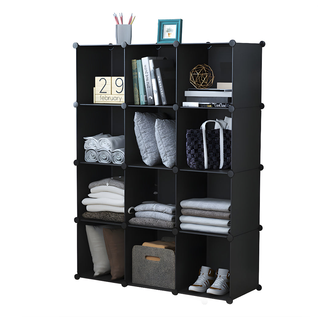 4 Tier 12-Cube Black Portable Wardrobe