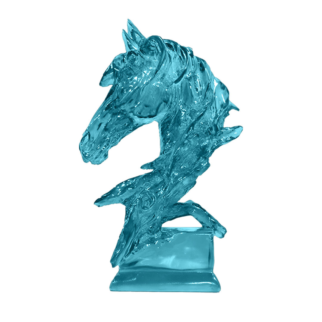 SOGA 37cm Blue Horse Head Resin Sculpture Flowing Mane Design Modern Art for Home Décor