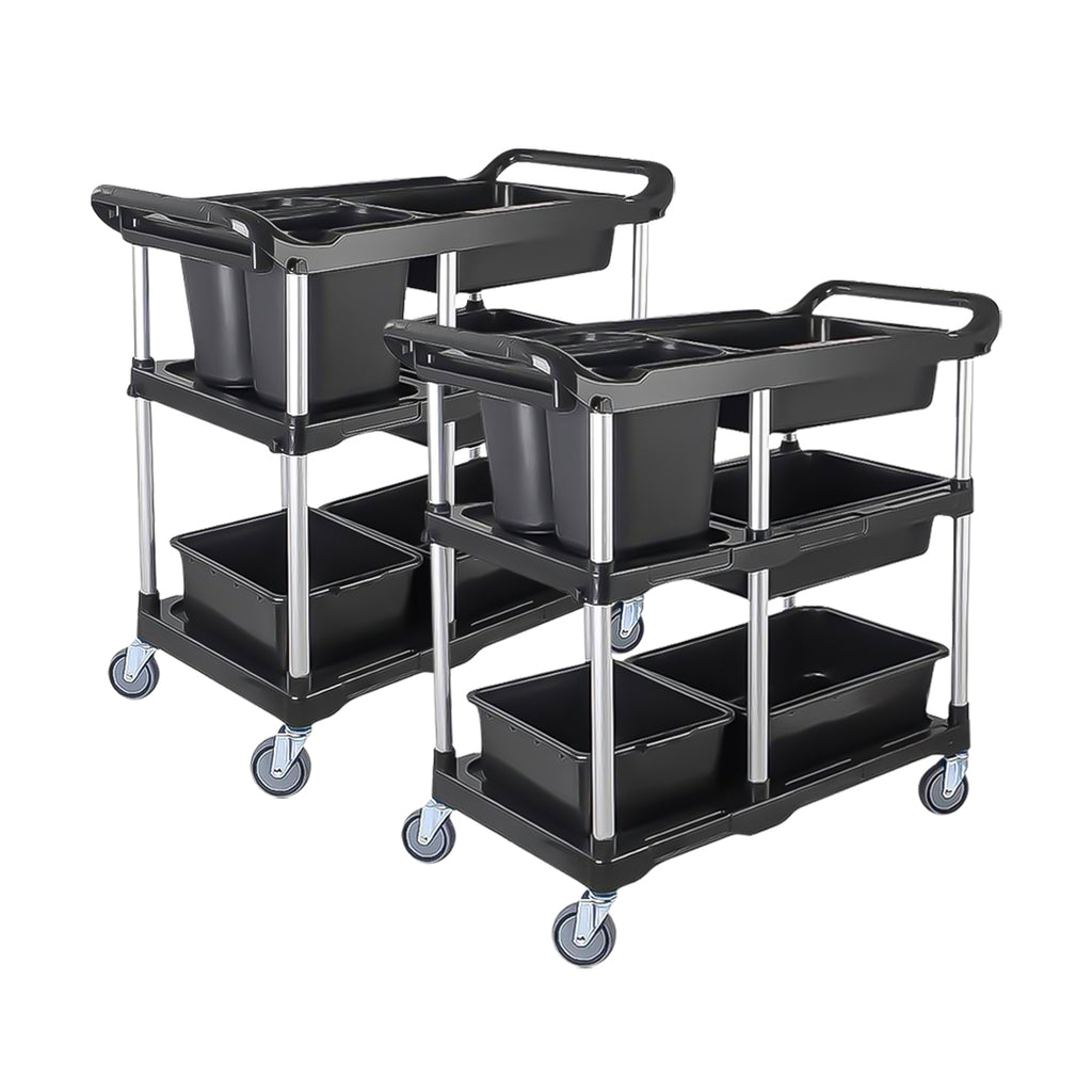 SOGA 2X Black 3-Tier Kitchen Utility Trolley Cart with 5 Buckets