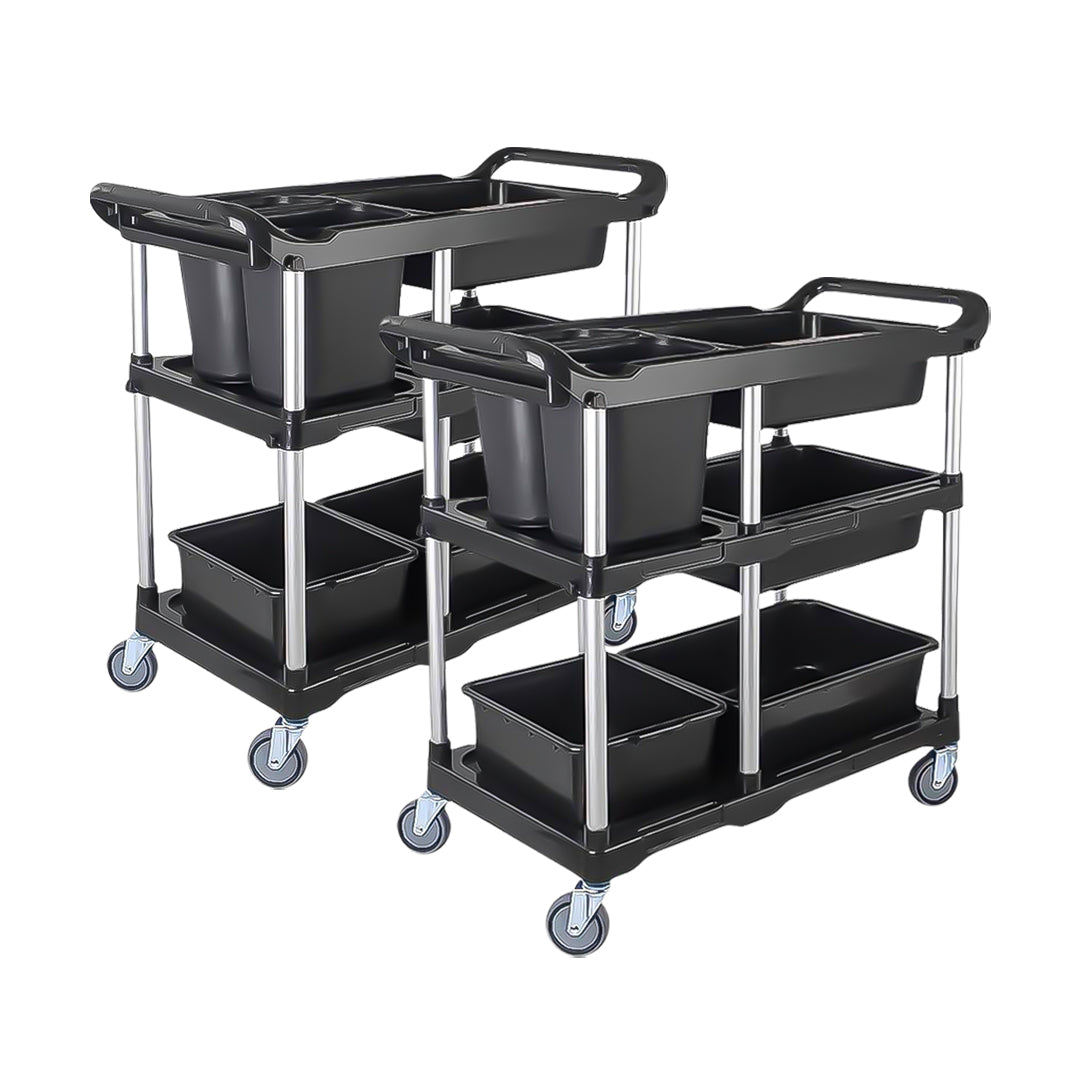 SOGA 2X Black 3-Tier Kitchen Utility Trolley Cart with 5 Buckets
