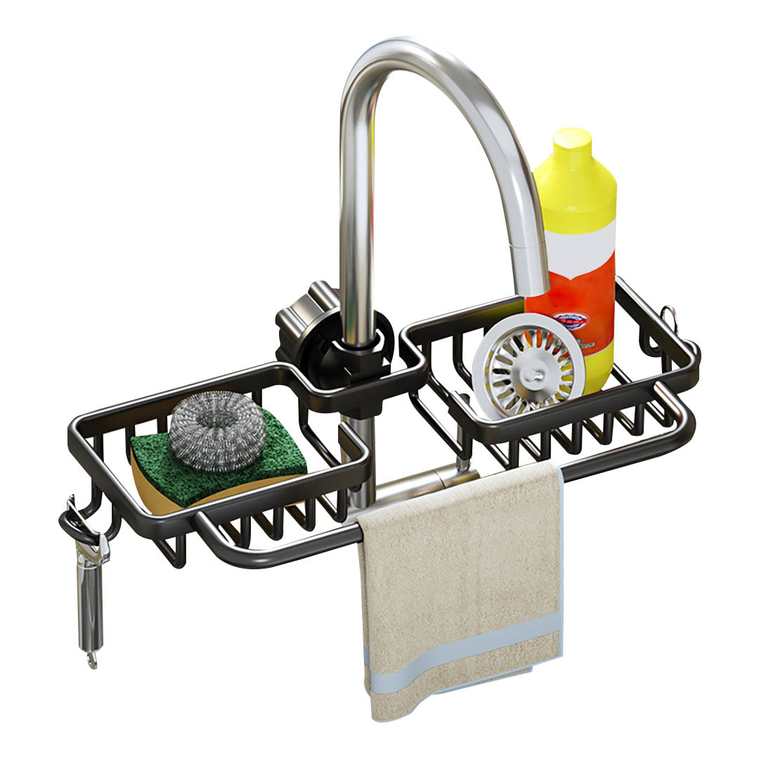 Black Kitchen Sink Faucet Organiser with Towel Bar Holder
