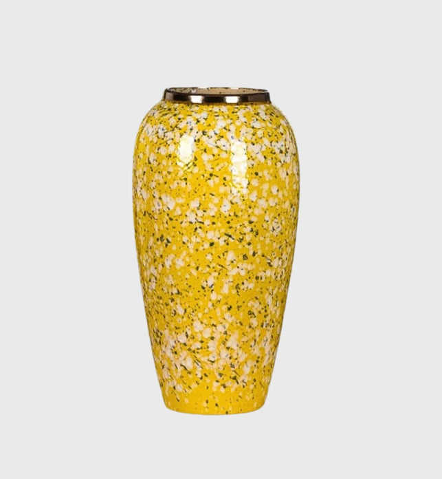 SOGA 35x17cm Yellow with White Mini Floral Large Ceramic Flower Vase Elegant Living Room Home Decor