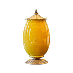 40cm Ceramic Vase with Gold Metal Base Yellow