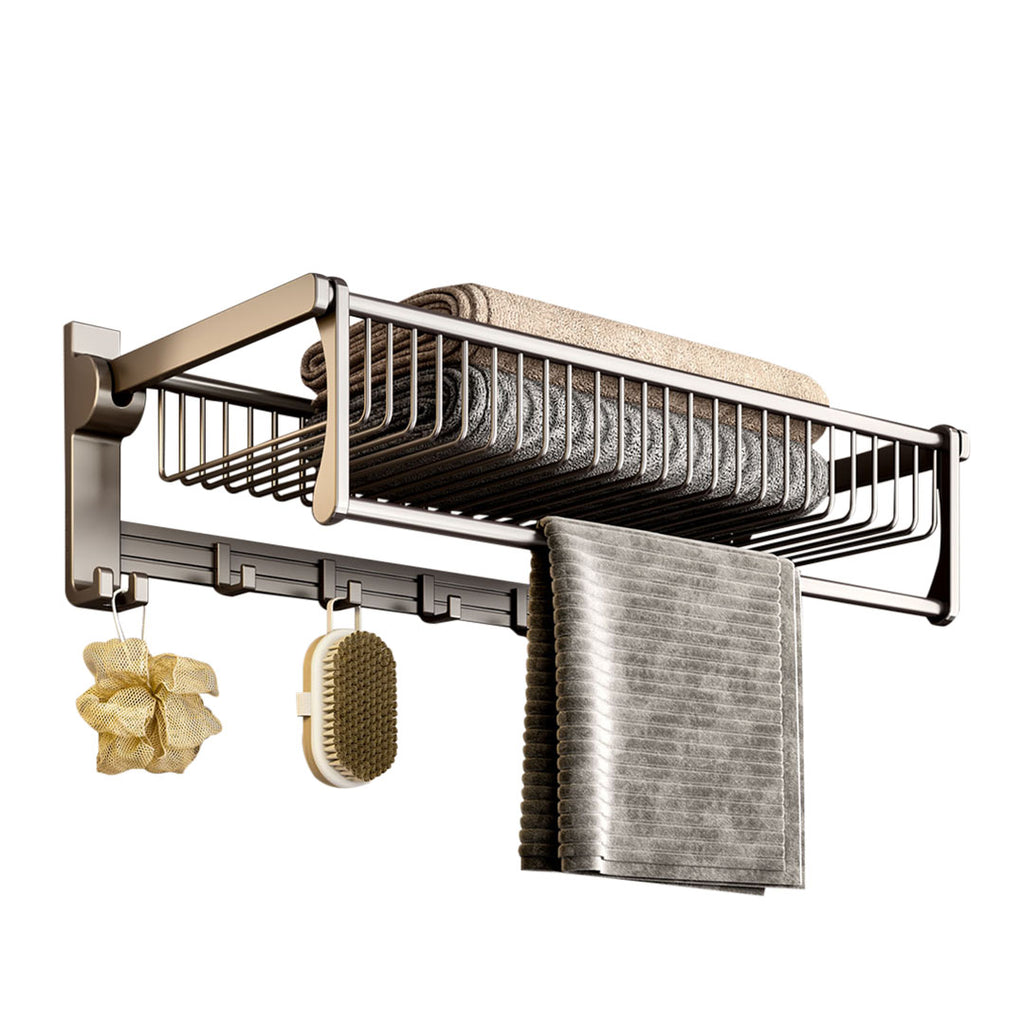 50cm Wall-Mounted Double Pole Towel Holder Hanger with Hooks