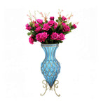 67cm Blue Glass Floor Vase and 12pcs Dark Pink Artificial Flower Set