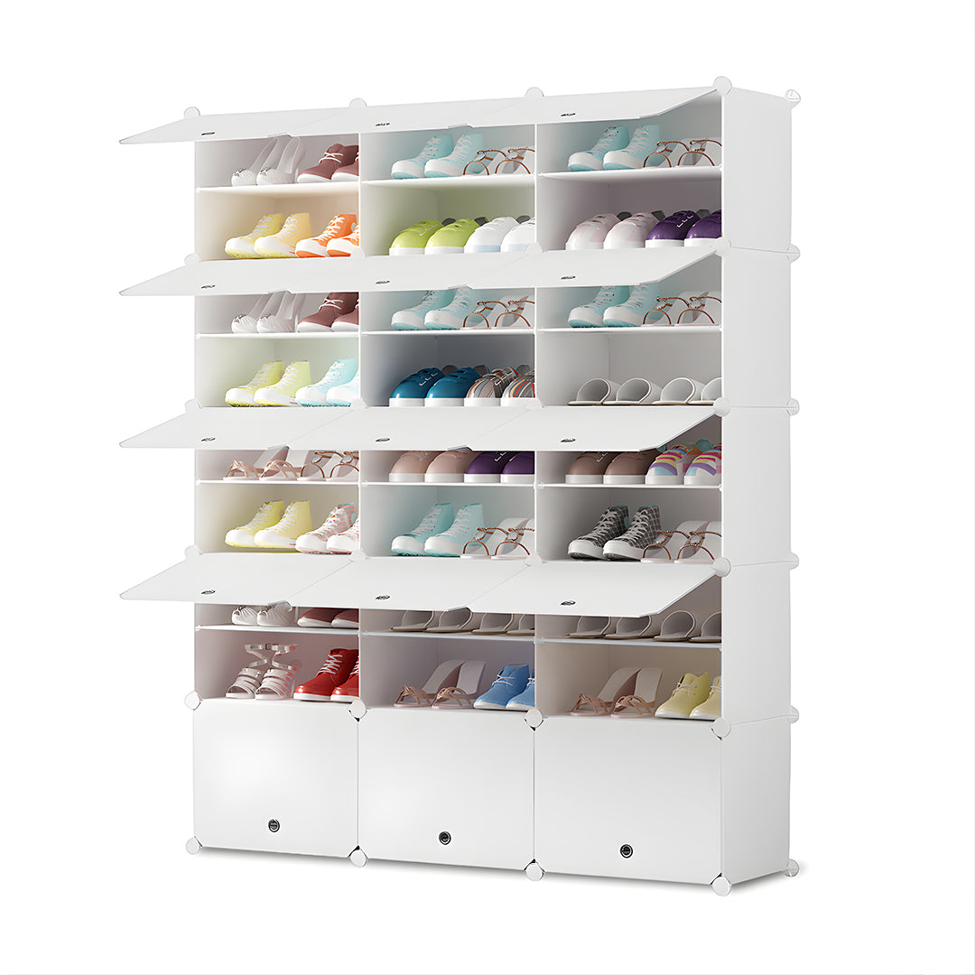 9 Tier 3 Column White Shoe Rack Organizer