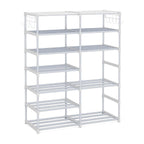12-Shelf Tier Shoe Storage with Side Hooks White
