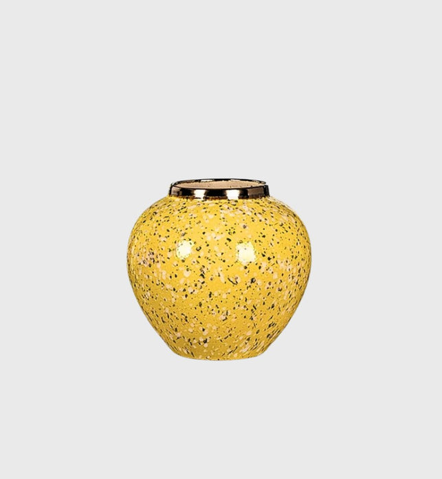 SOGA 21x22cm Yellow with White Mini Floral Small Ceramic Flower Vase Elegant Living Room Home Decor