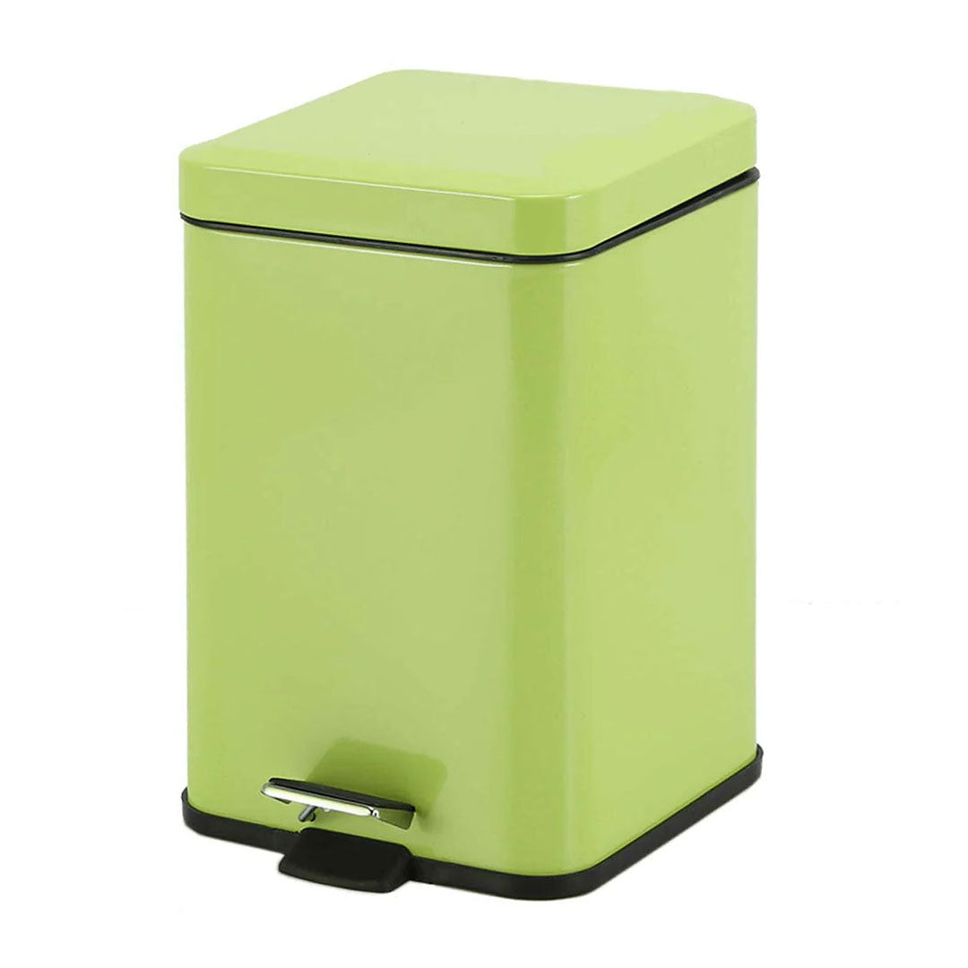 Foot Pedal Stainless Steel Trash Bin Square 12L Green