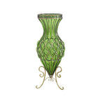 67cm Green Glass Floor Vase with Metal Stand