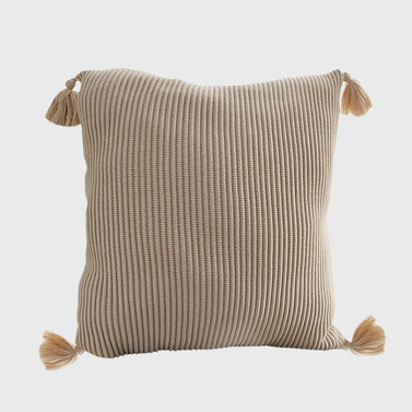 SOGA 45cm Khaki Wabi-Sabi Raised Pillow Cotton Striped Large Tassel Square Pillow Throw Pillow