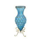 67cm Blue Glass Floor Vase with Metal Stand