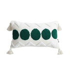 SOGA 30cm Cream Green Circle Pom Chevron Tassel Decorative Pillow