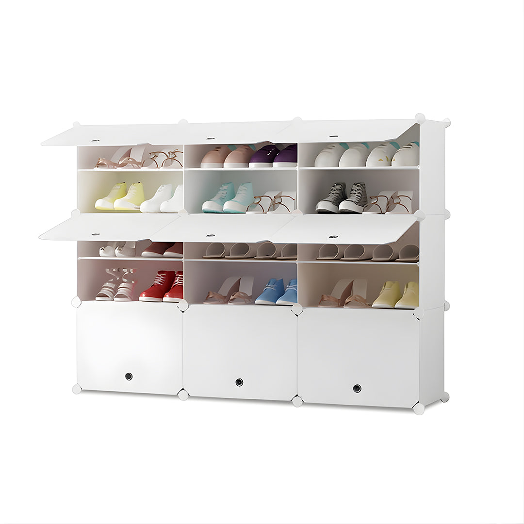 5 Tier 3 Column White Shoe Rack Organizer
