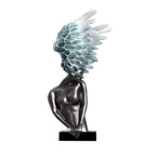 SOGA 86cm Silver Winged Figure Sculpture with Marble Base