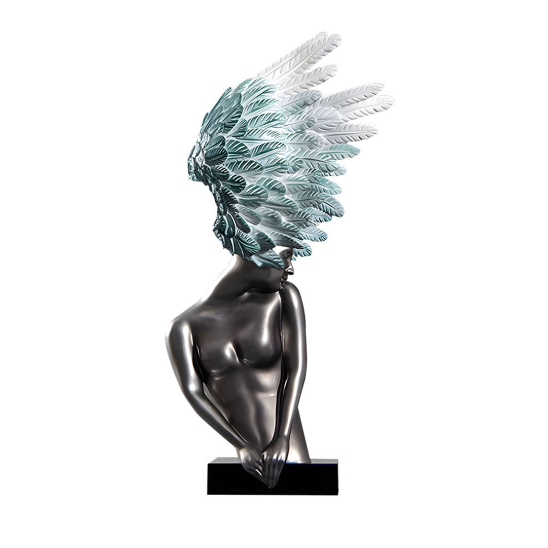 SOGA 86cm Silver Winged Figure Sculpture with Marble Base