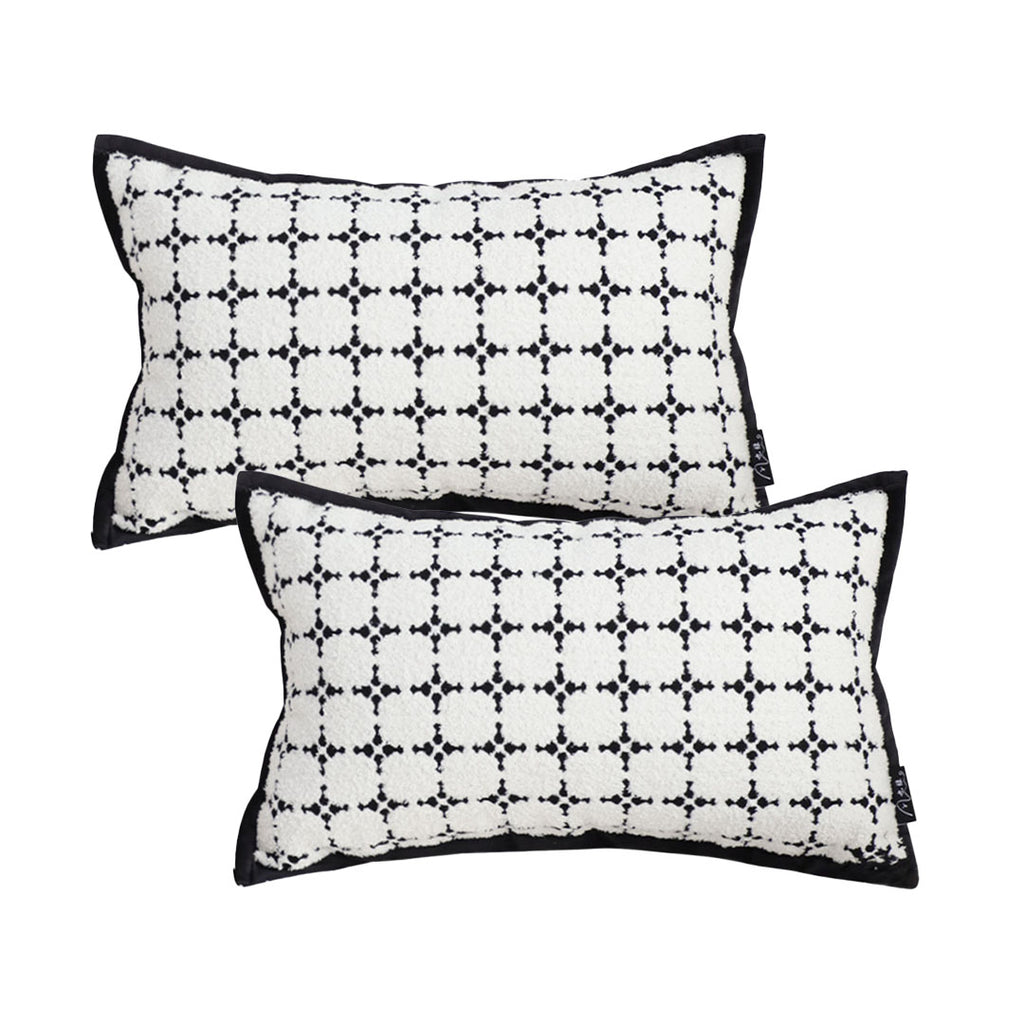 SOGA 2X 35cm Moroccan Black Cross Pattern Black Trim Throw Pillow
