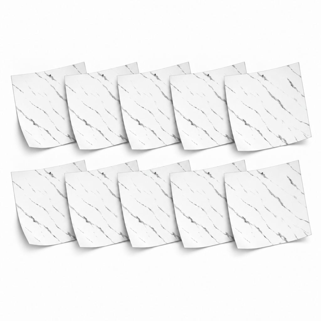 SOGA Peel & Stick Floor and Wall Tiles 30 x 30cm 10 Pack White Faux Marble