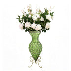 67cm Green Glass Floor Vase and 12pcs White Artificial Flower Set