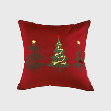 SOGA 45cm Burgundy Red Throw Pillow with Three Embroidered Christmas Trees