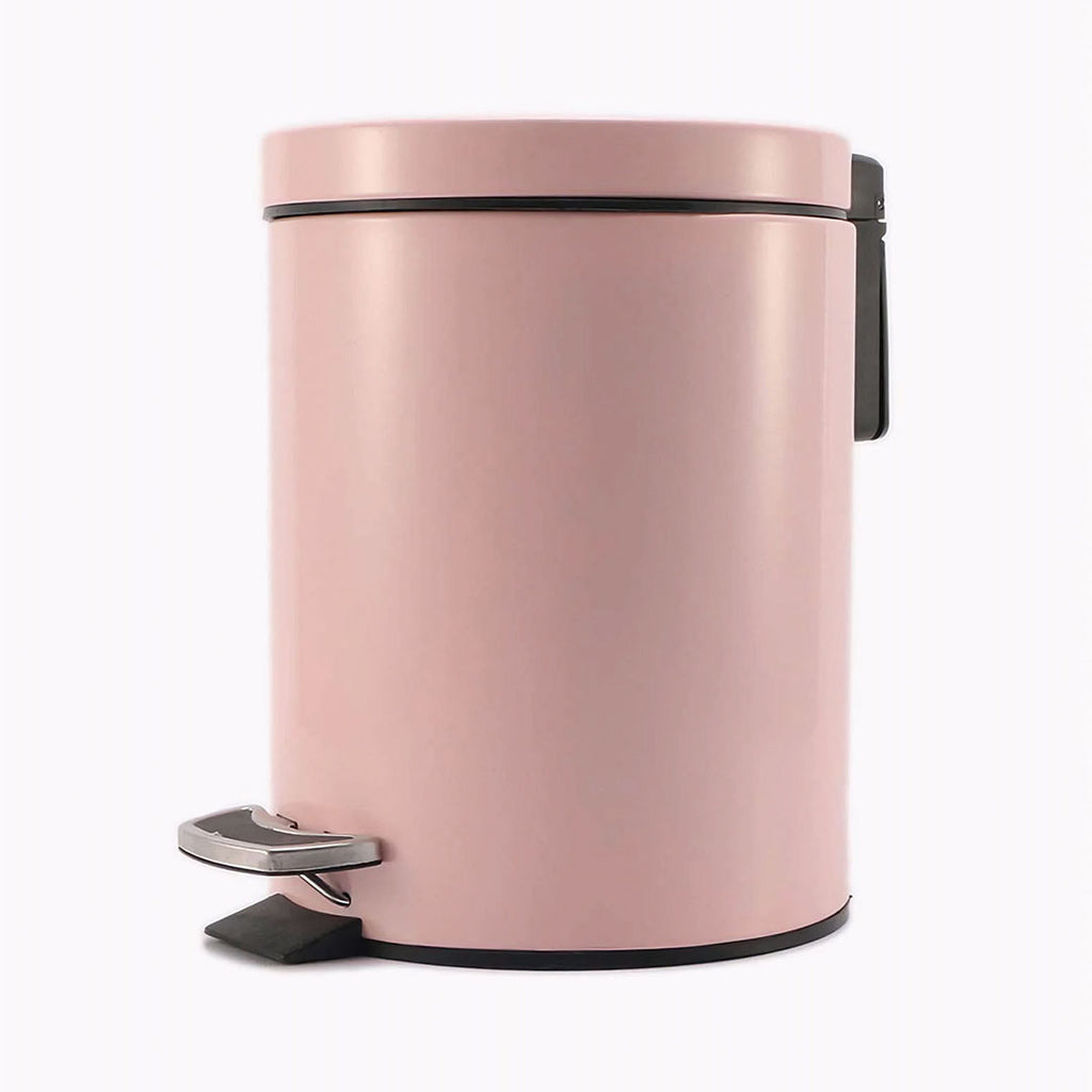 Foot Pedal Stainless Steel Trash Bin Round 7L Pink